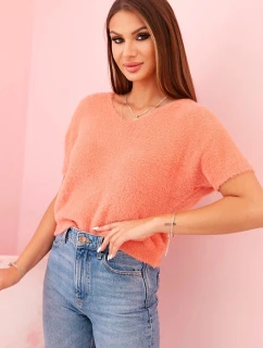 Dámský svetr z měkkého materiálu s výstřihem do V a krátkým rukávem model 21291595 - K-Fashion