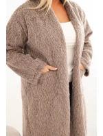 Dámský kabát Plus Size z viskózy bez zapínání s kapsami fango