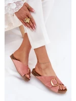 Kožené sandály se zlatou sponou model 21702863 Růžové - Maciejka