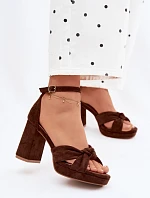 Dámské sandály na podpatku z imitace semiše čokoládové Rosetta