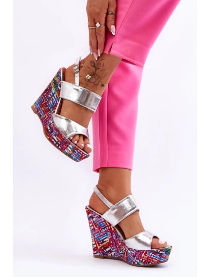 Dámské sandály na klínu stříbrné Calderia Dámské sandály na klínu stříbrné Calderia