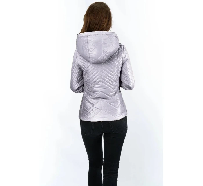 Krátka šedá prešívaná dámska bunda s kapucňou (B9566)