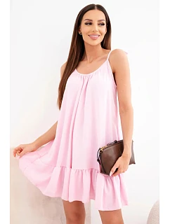 Dámske viskózové šaty bez ramienok s volánom a viazacím pásom candy pink