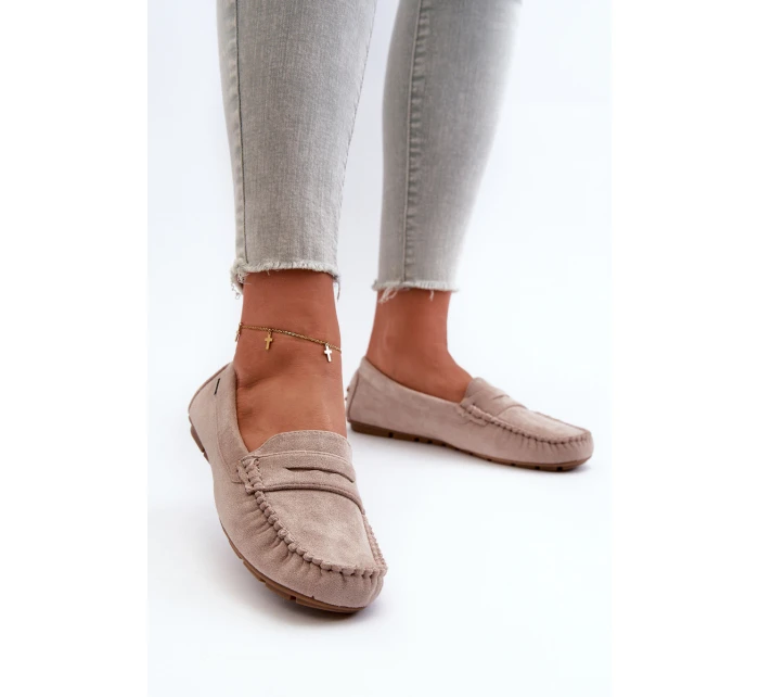 Mokasyny Damskie Z Eko Zamszu Jasnobeżowe Rerceria