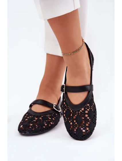Ażurowe Baleriny Z Paskiem Czarne Orphali Ażurowe Baleriny Z Paskiem Czarne Orphali