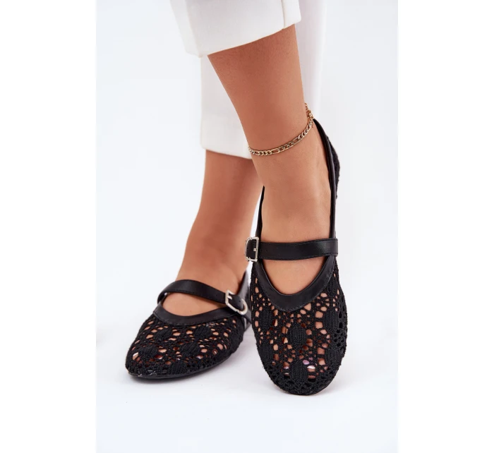 Ażurowe Baleriny Z Paskiem Czarne Orphali Ażurowe Baleriny Z Paskiem Czarne Orphali