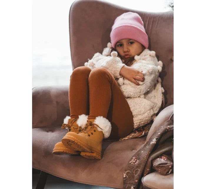 Dětské boty Trappers na zip s kožešinou Camel Gerande