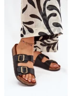 Dámske papuče na korkovej platforme s prackami - čierne