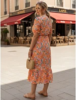 Dámske midi šaty s kvetinovým vzorom oranžové FashionStreet EY2657 Dámske midi šaty s kvetinovým vzorom oranžové FashionStreet EY2657