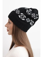 Dámska zimná vlnená čiapka s geometrickým vzorom K434 black + white