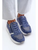 Dámské tenisky na platformě s ažurovým vzorem a  Modré model 21656776 - Inblu