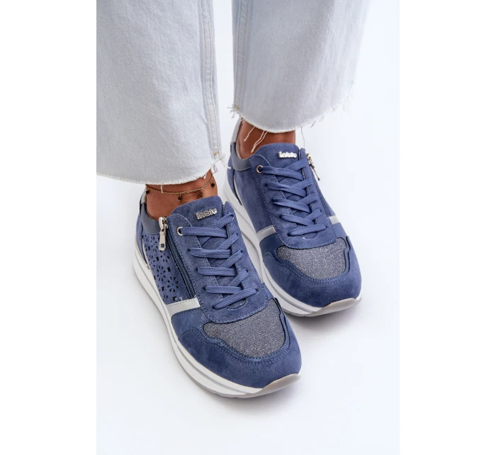 Dámské tenisky na platformě s ažurovým vzorem a  Modré model 21656776 - Inblu