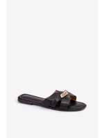 Ploché Dámské Pantofle S Páskem A Zlatým Detalem Černé model 21703742 - Boto Ploché Dámské Pantofle S Páskem A Zlatým Detalem Černé model 21703742 - Boto