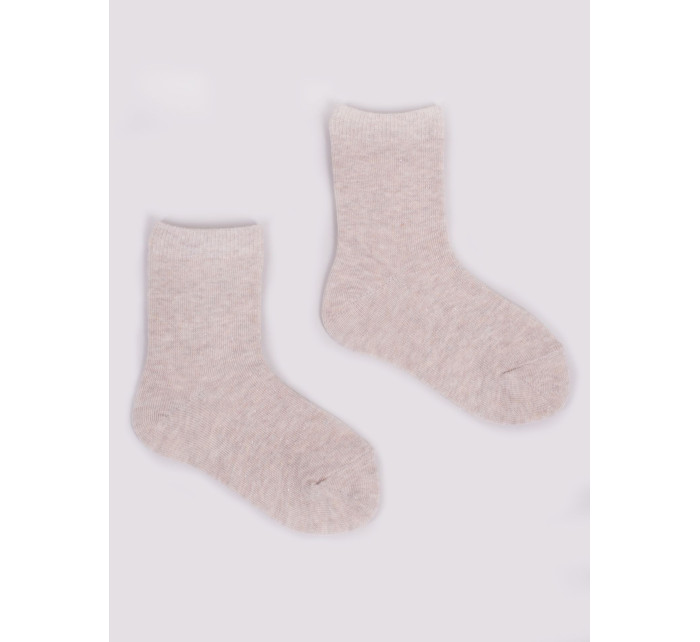 Yoclub Dievčenské hladké ponožky so striebornou niťou 3-pack SKA-0025G-6700 Beige