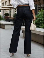 Dámske džínsy s vysokým pásom a širokými nohavicami tmavomodré FashionStreet UY2967