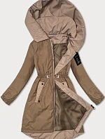 Dámska bunda so šnúrkou v páse S'West dark beige (B8352-12)