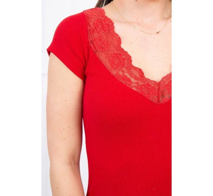 Blúzka s čipkovým výstrihom červená