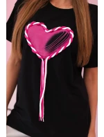 Dámske bavlnené oversize tričko so srdcom a strapcami čierne