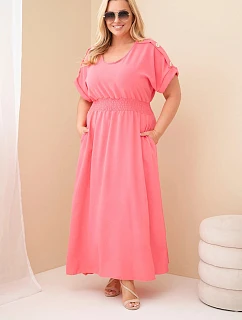 Dámské šaty Plus Size s model 22159133 pasem růžová - K-Fashion