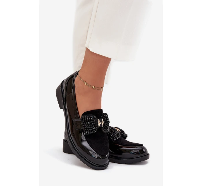 Lakierowane Mokasyny Damskie Z Kokardką S.Barski HY51-319 Czarne