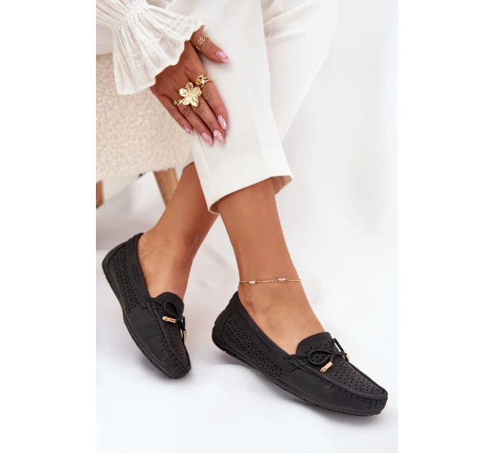 Mokasyny Damskie Z Ażurowym Wzorem I Wiązaniem Czarne Mirisa Mokasyny Damskie Z Ażurowym Wzorem I Wiązaniem Czarne Mirisa