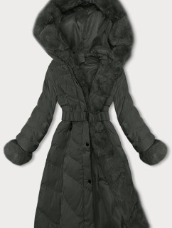 Dámska zimná bunda v army farbe s opaskom (5M3156-136)