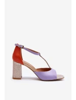 Skórzane Sandały Na Słupku Laura Messi 2759 Fioletowe