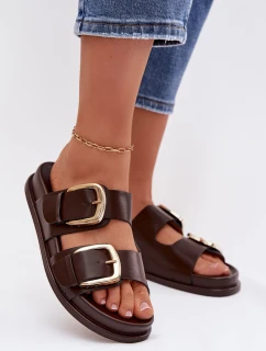 Dámské pantofle s zlatým přezkou čokoládové model 21954723 - Boto