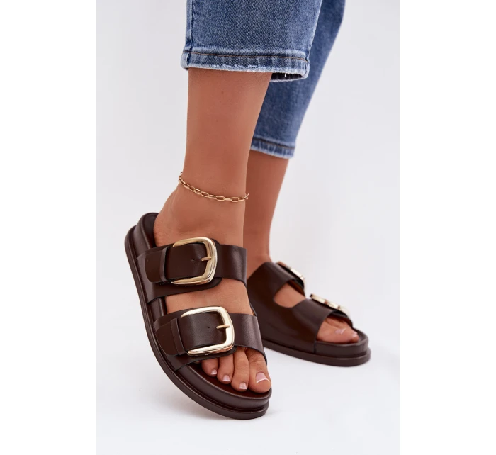 Dámské pantofle s zlatým přezkou čokoládové Rosivana