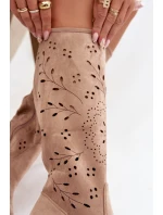 Dámske perforované čižmy na podpätku Helinna - khaki