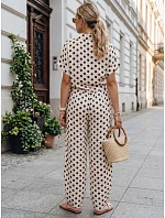 Dámske široké lyocellové nohavice béžovej farby s potlačou hrášku FashionStreet UY3069 Dámske široké lyocellové nohavice béžovej farby s potlačou hrášku FashionStreet UY3069