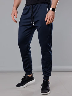 Tmavě modré pánské teplákové kalhoty se stahovacími lemy model 18345024 - J.STYLE