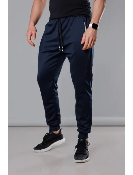 Tmavě modré pánské teplákové kalhoty se stahovacími lemy model 18345024 - J.STYLE