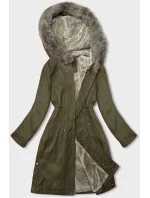 Dámska bunda parka v army farbe s kožušinovou podšívkou (5M3180-136) Dámska bunda parka v army farbe s kožušinovou podšívkou (5M3180-136)