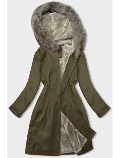 Dámska bunda parka v army farbe s kožušinovou podšívkou (5M3180-136)