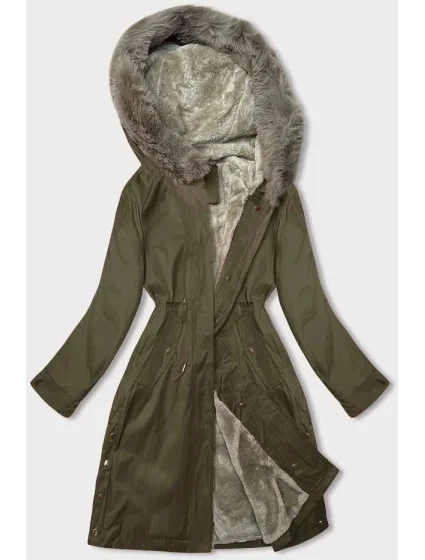 Dámska bunda parka v army farbe s kožušinovou podšívkou (5M3180-136) Dámska bunda parka v army farbe s kožušinovou podšívkou (5M3180-136)