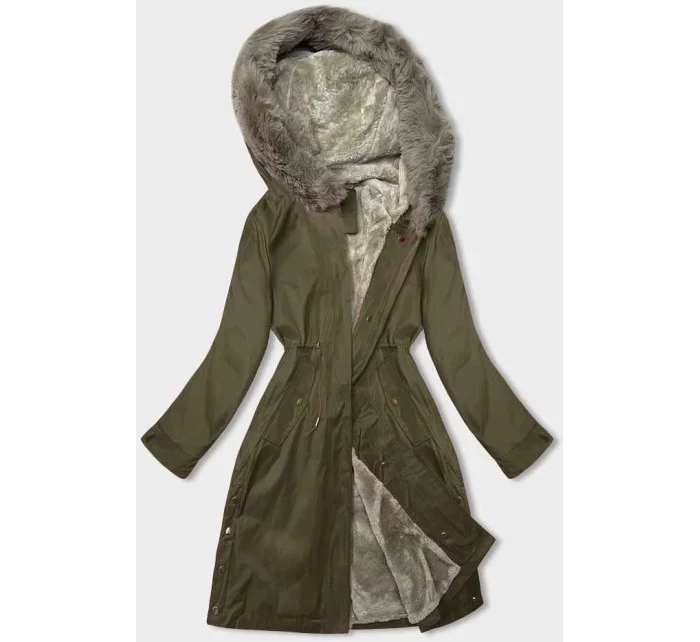 Dámska bunda parka v army farbe s kožušinovou podšívkou (5M3180-136) Dámska bunda parka v army farbe s kožušinovou podšívkou (5M3180-136)
