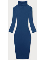 Modré vypasované žebrované šaty s rolákem Rue Paris (5133)