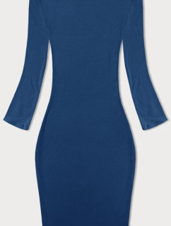 Modré rebrované šaty s rolákom Rue Paris (5133)