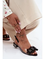 Průhledné sandály s krystaly a síťkovými květinami D&A MR61-9006 Černé