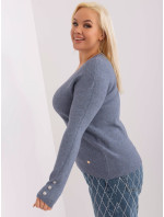 Šedý a modrý plus size sveter s výstrihom