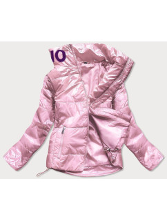 Krátka ružová prešívaná dámska bunda so stojačikom (B9567)