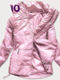 Krátká růžová prošívaná dámská bunda se stojáčkem (B9567)