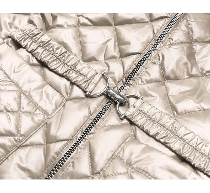 Béžová prešívaná dámska bunda s opaskom (BH2208)