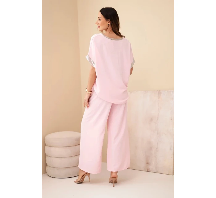 Viskózová súprava so zlatým lemovaním candy pink Viskózová súprava so zlatým lemovaním candy pink