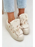 Sneakersy Damskie Na Platformie Beżowe Dolistana