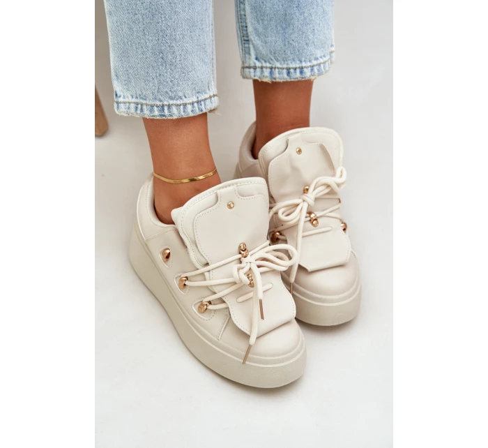 Sneakersy Damskie Na Platformie Beżowe Dolistana