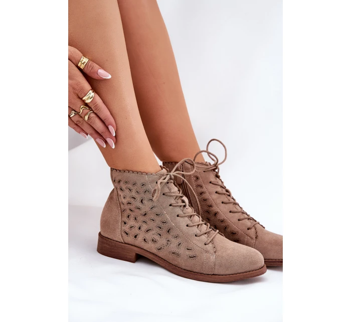 Niskie Botki Z Ażurowym Wzorem S.Barski HY51-185 Beżowe