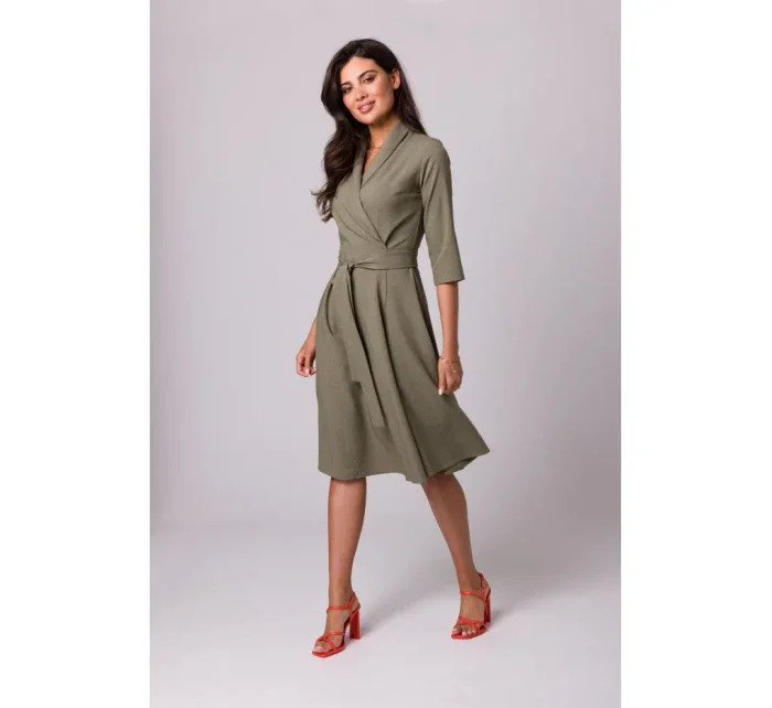 B255 Zavinovacie šaty so šálovým golierom - olivové B255 Zavinovacie šaty so šálovým golierom - olivové
