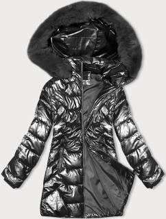 Vypasovaná zimná bunda v grafitovej farbe s kapucňou J Style (16M9122-105)